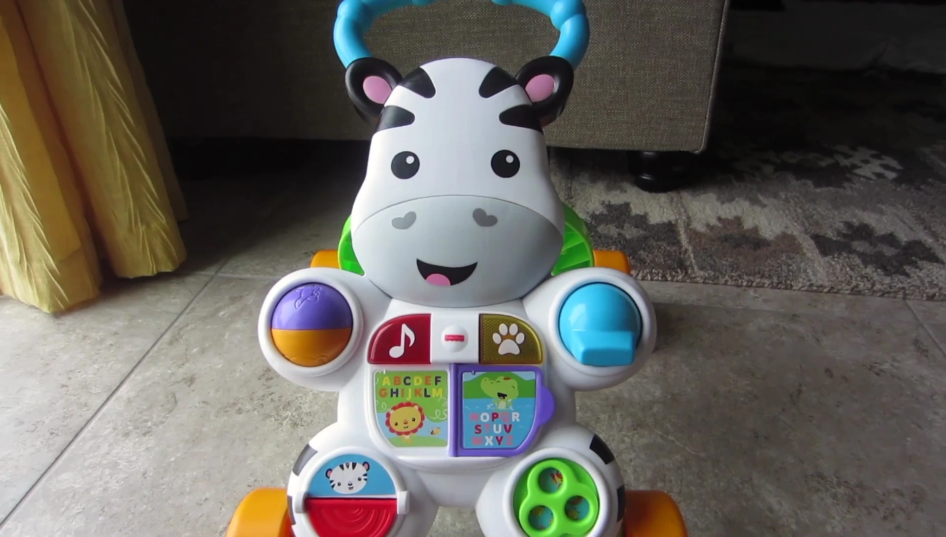 Close-up of the Fisher-Price Learn With Me Zebra Walker box.