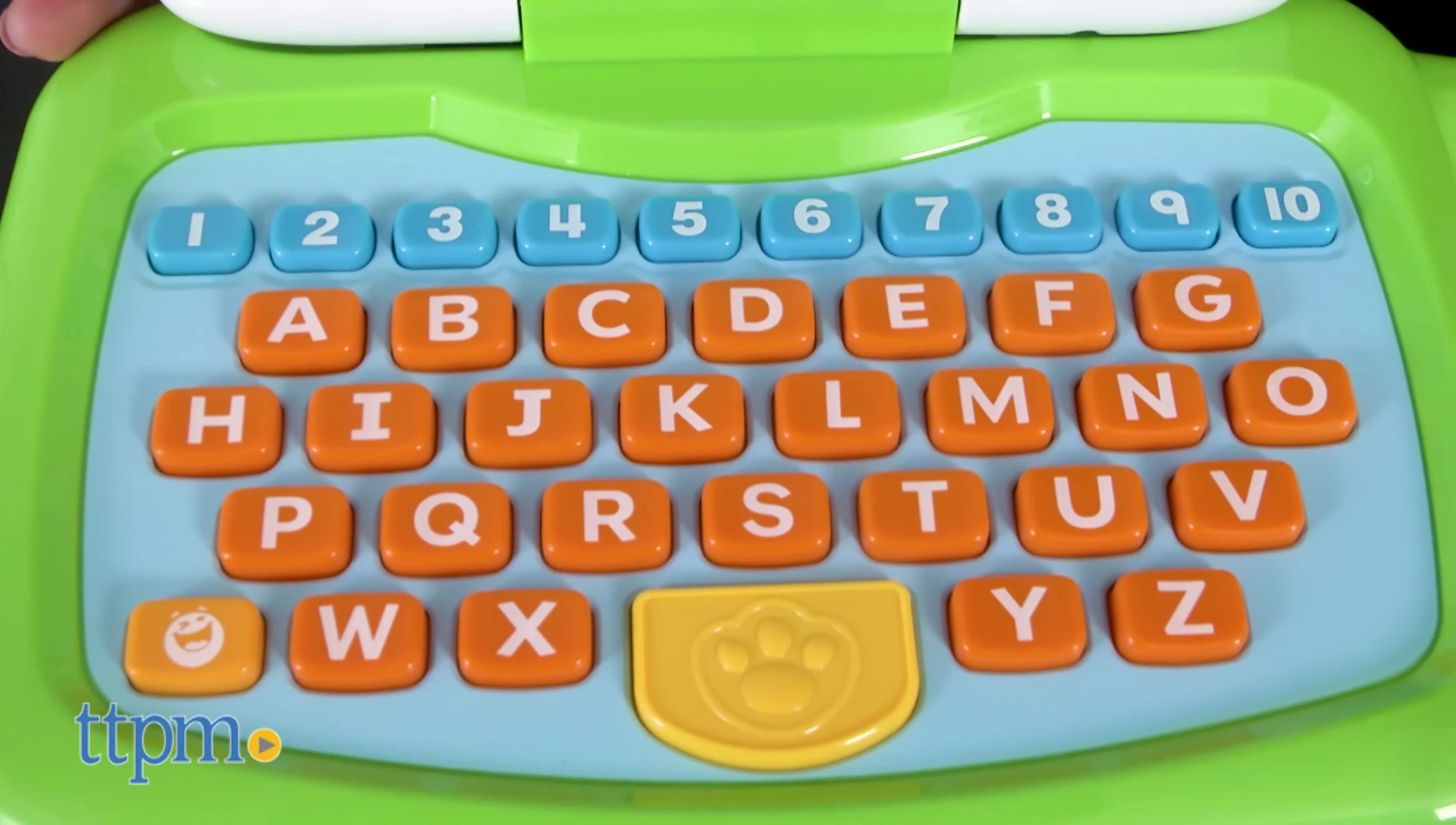 Close-up of the LeapTop Touch's keyboard, highlighting the letters and numbers.
