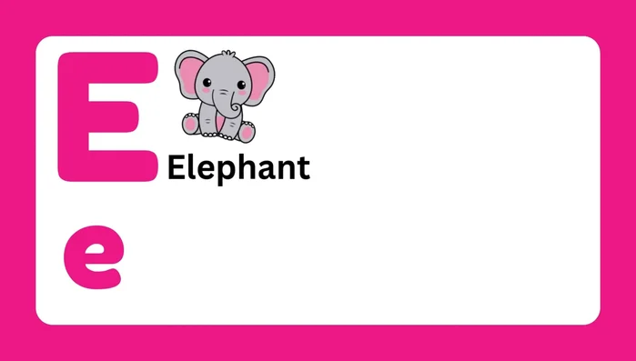 Letter E and associated words (Elephant, Egg, Eagle, Kidna, Eggplant, Engine)