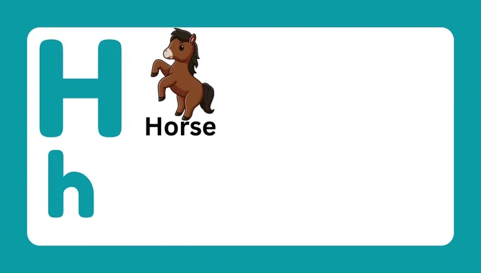 Letter H and associated words (Horse, House, Heart, Helicopter, Hammer, Hat)