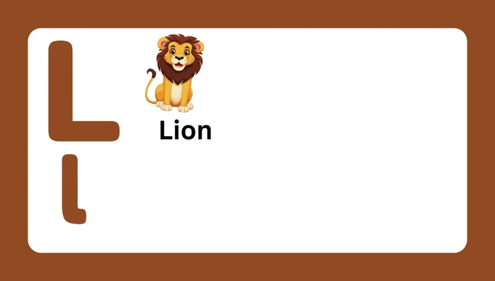 Letter L and associated words (Lion, Lemon, Leaf, Lamp, Lamb, Lizard)