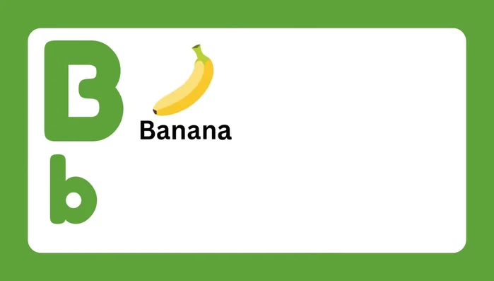 Letter B and associated words (Banana, Bear, Balloon, Ball, Butterfly)