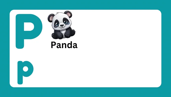 Letter P and associated words (Panda, Pig, Penguin, Pair, Pizza, Peach)