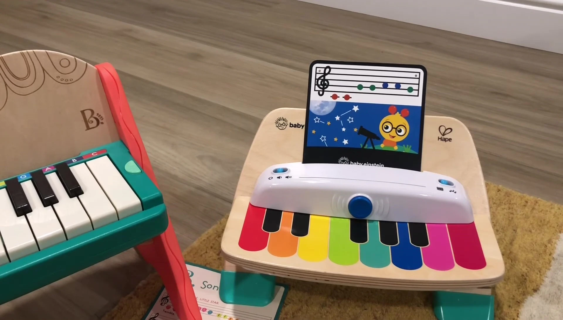 A shot emphasizing the functionality of all keys on the B. Toys piano.