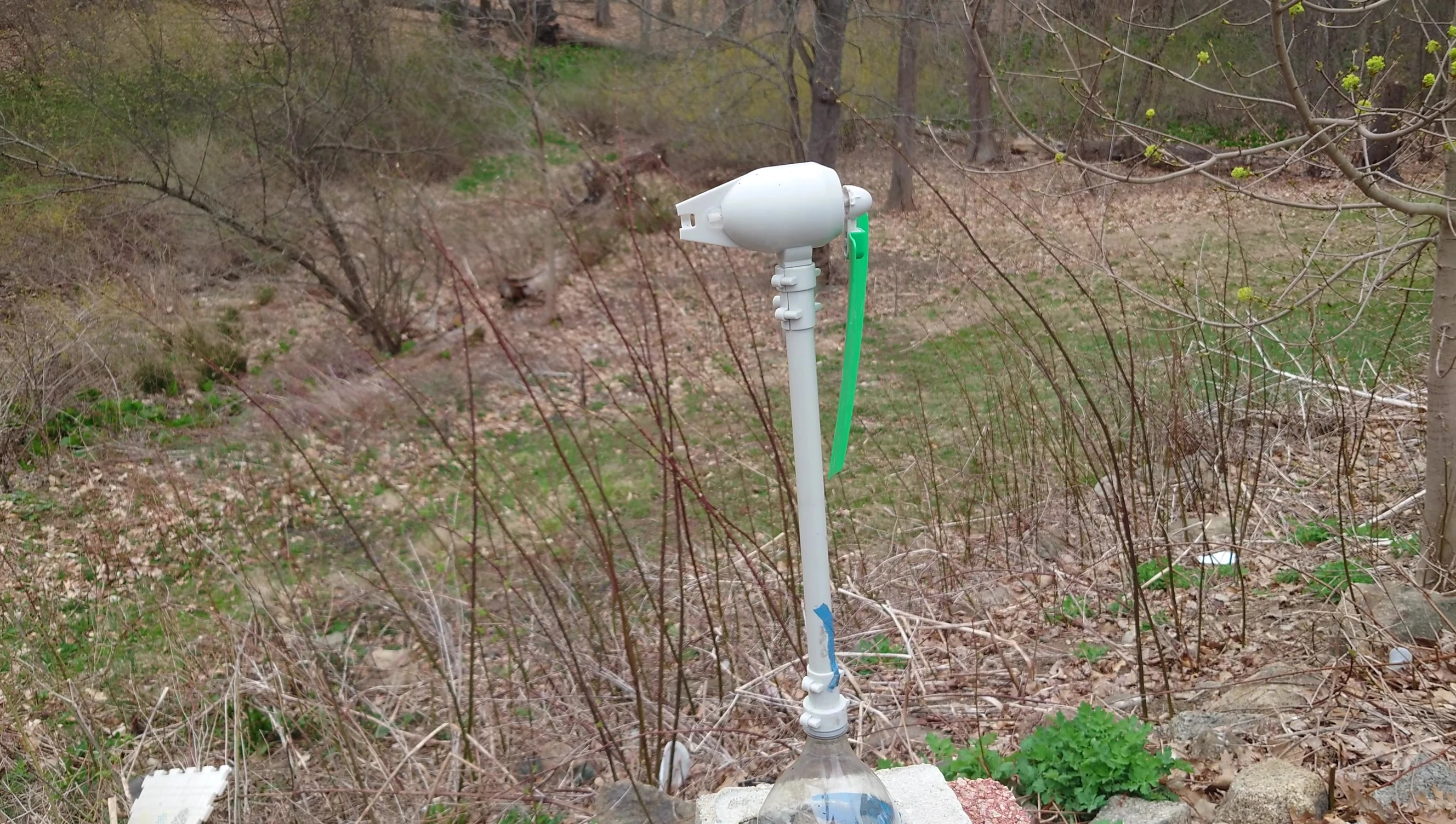The assembled wind turbine spinning in the wind.