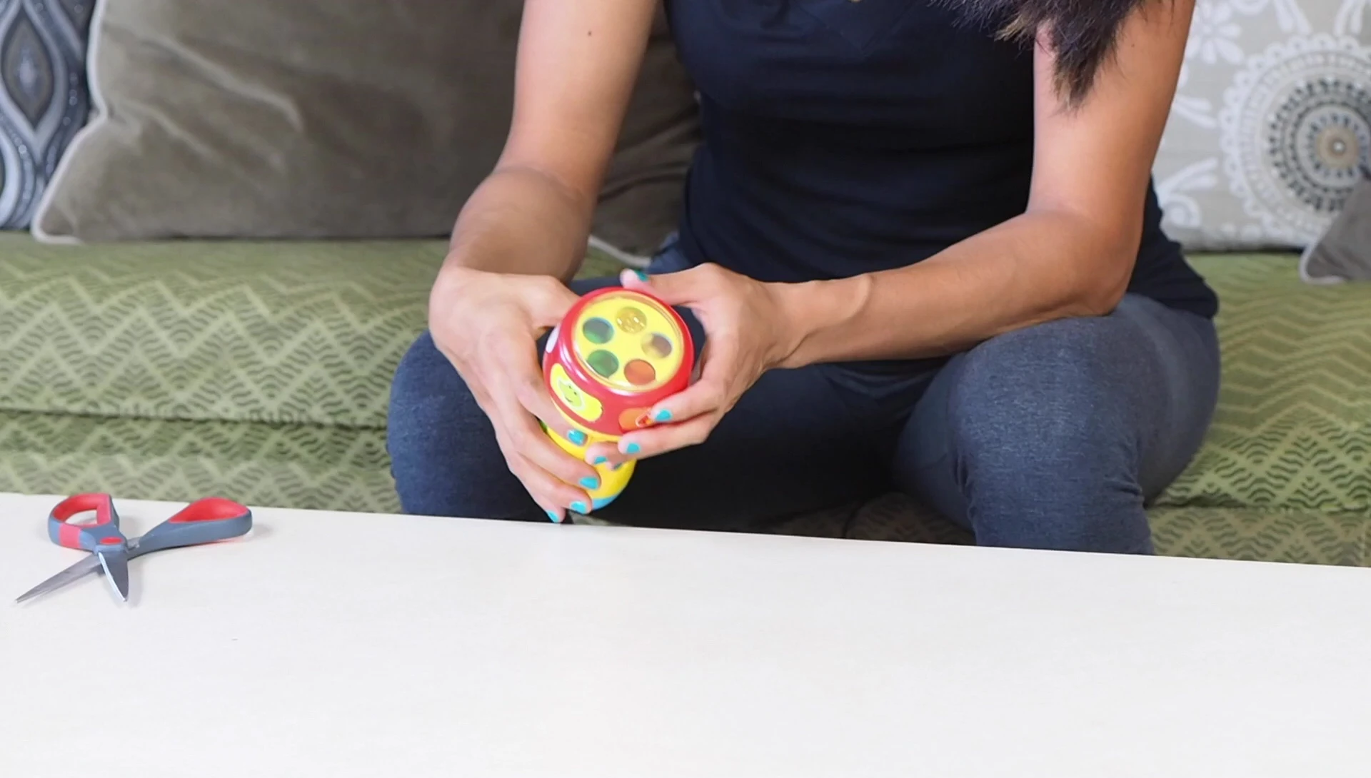 The flashlight displaying its colorful lights.