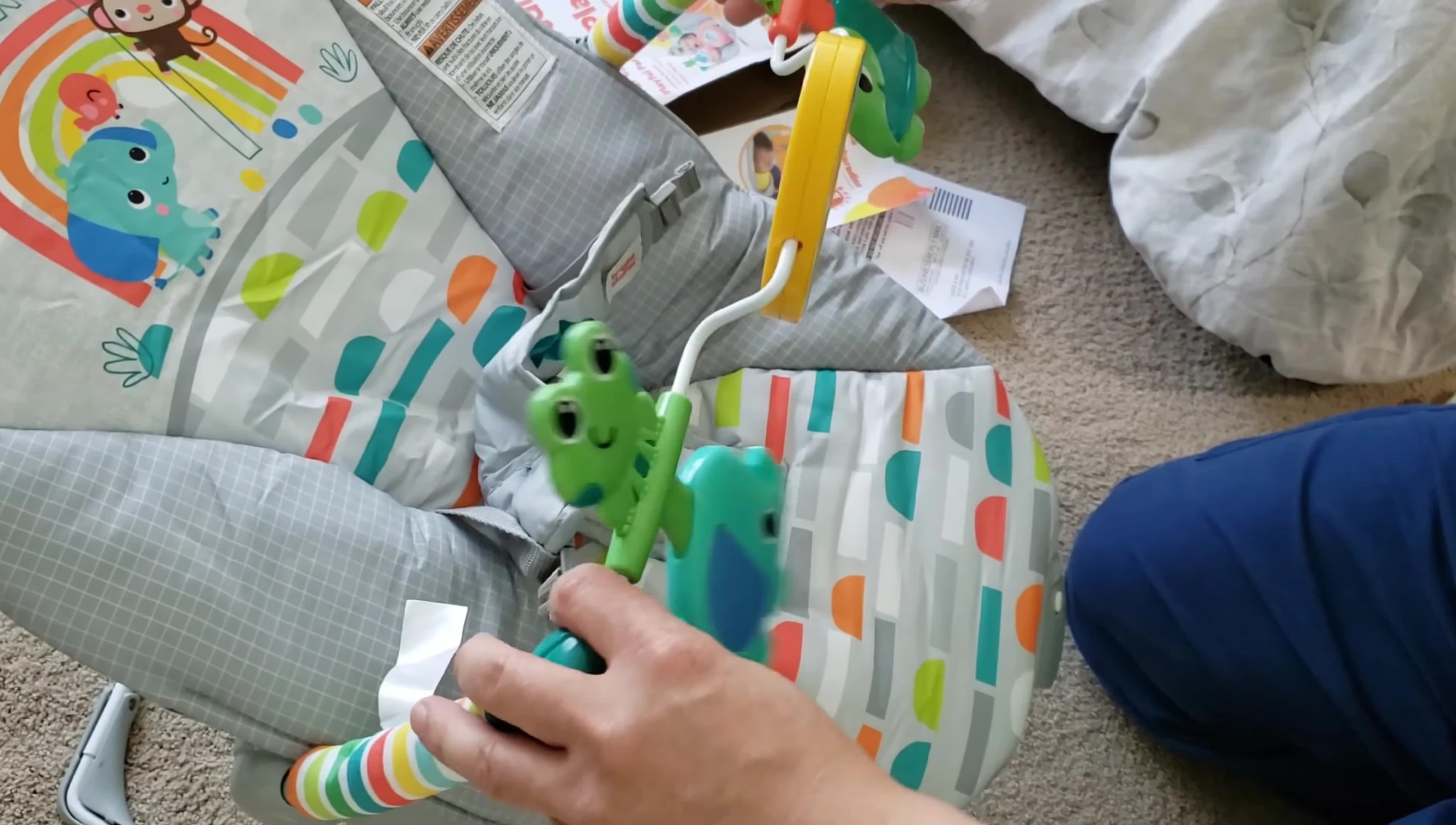 The fully assembled bouncer showing the completed assembly.