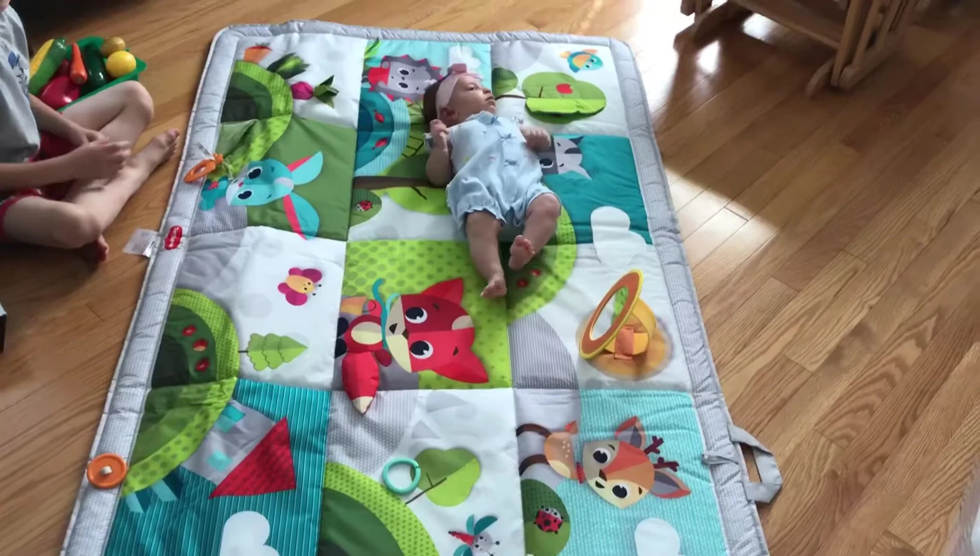 Casey laying on the play mat.