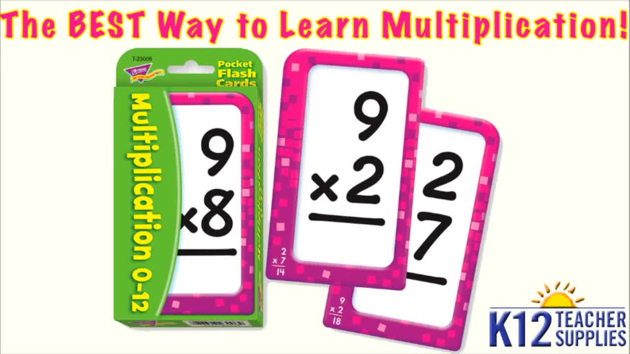 Close-up of the multiplication flashcards