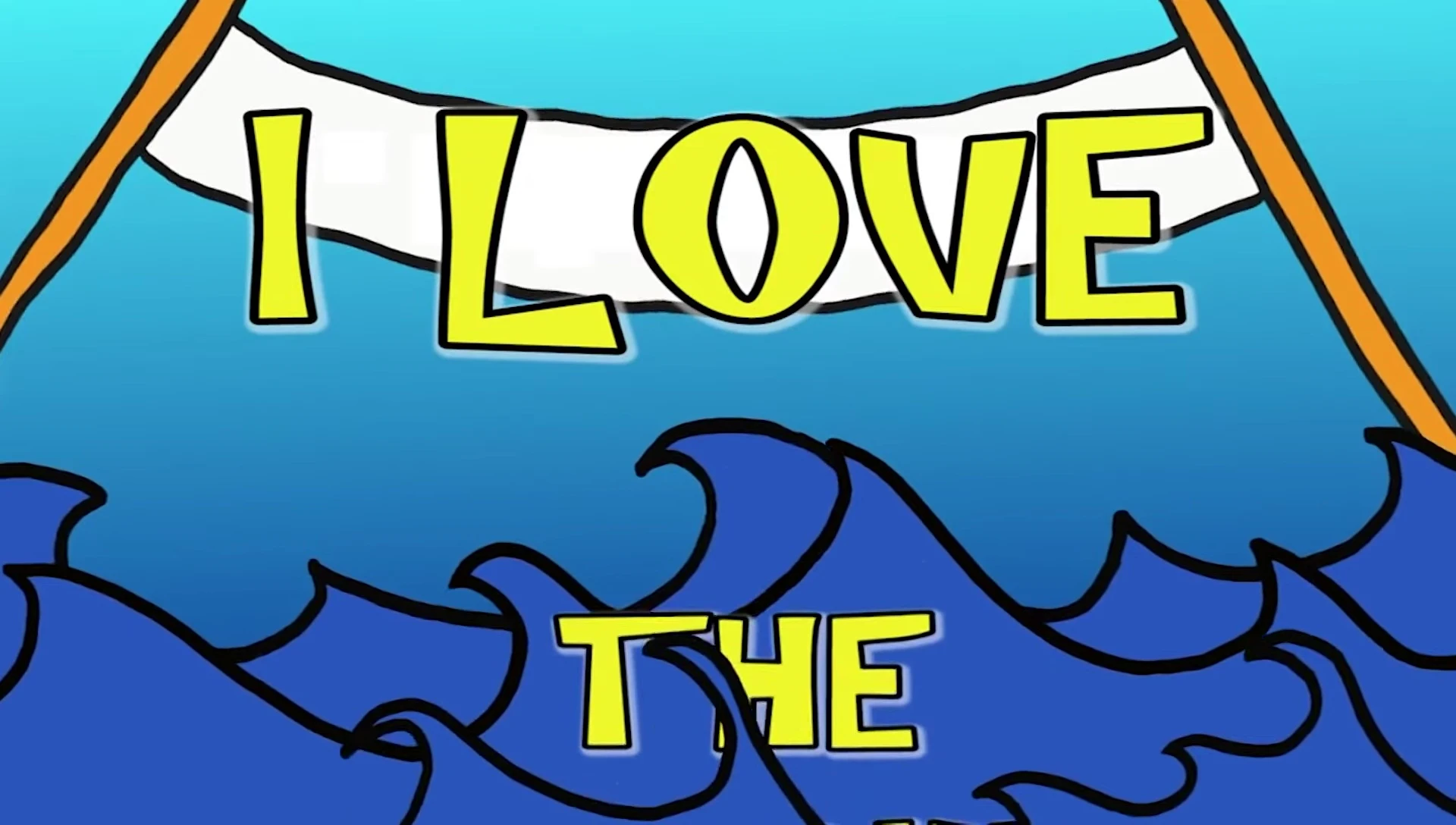 'I love the aquarium' text overlay on the screen