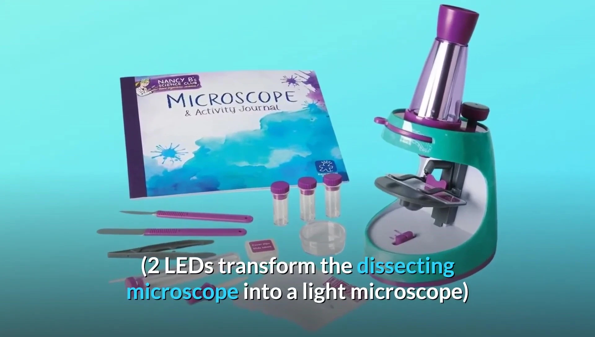 The microscope's dual functionality is highlighted.