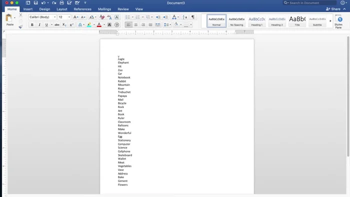 Highlight the entire word list.