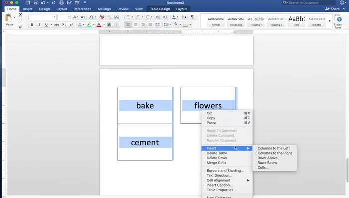 To add more flashcards, right-click at the end of the table, go to 'Insert' > 'Rows Below'.