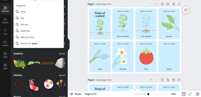 Add images relevant to the terms. Search Canva for suitable images and resize them.