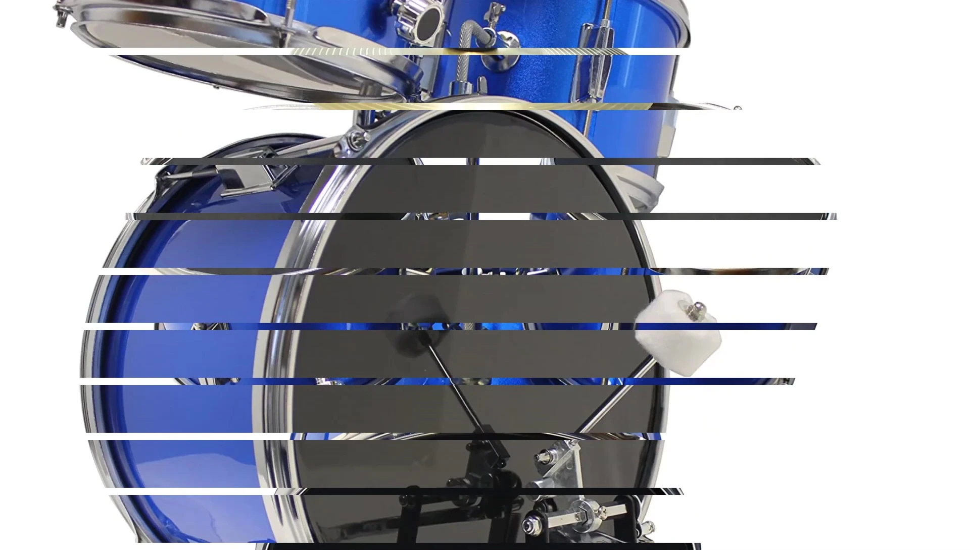 Close-up of Music Alley Drum Set components