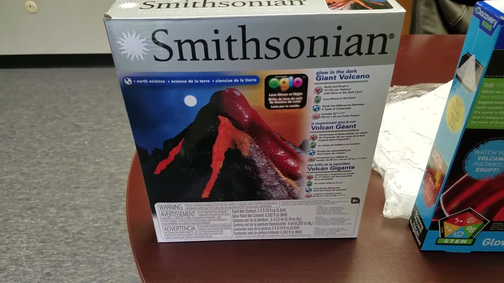 Close-up of the Smithsonian Volcano Kit box