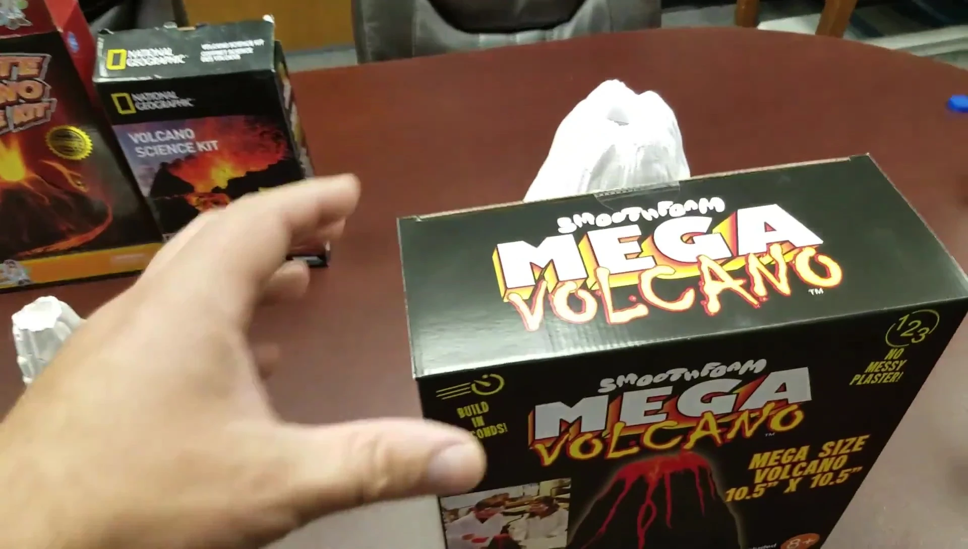 The Smooth Foam Mega Volcano Kit box and pieces
