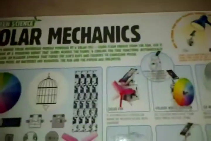 A close-up of the box showing project examples like the solar fan and robot.