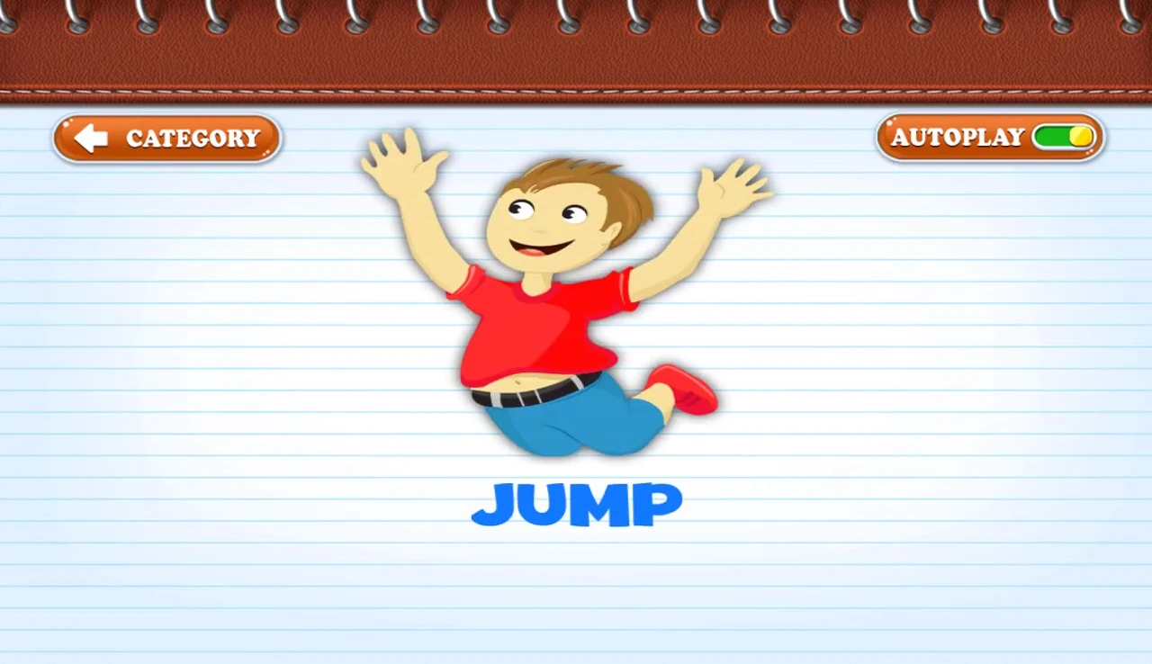Flashcard showing 'jump'
