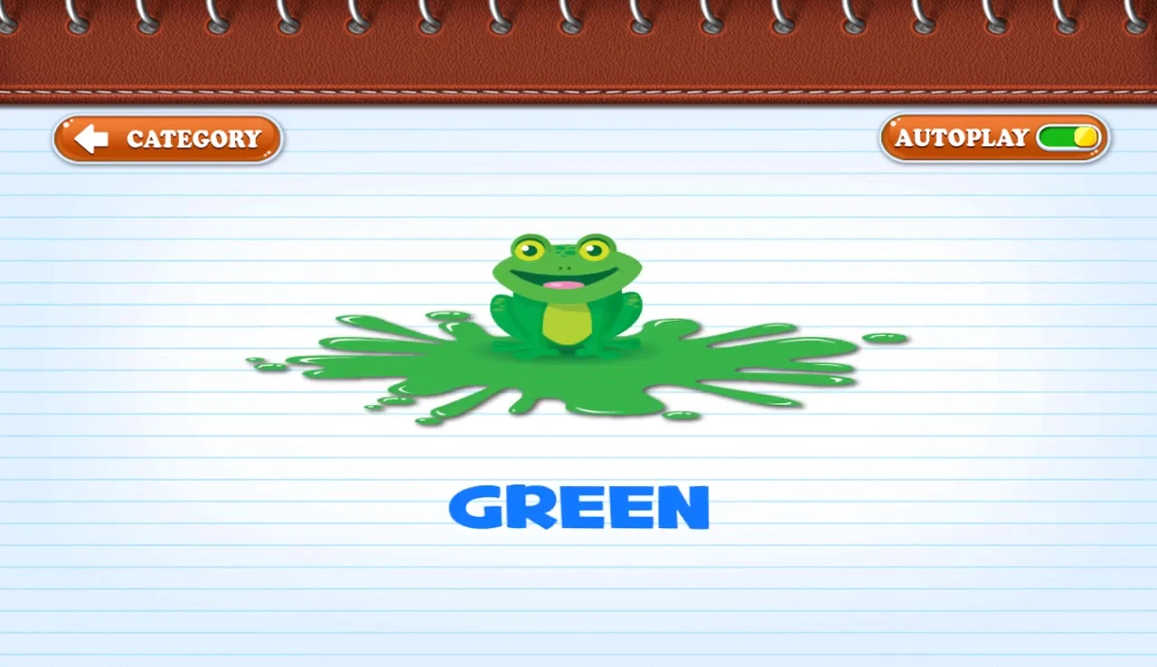 Flashcard showing 'green'