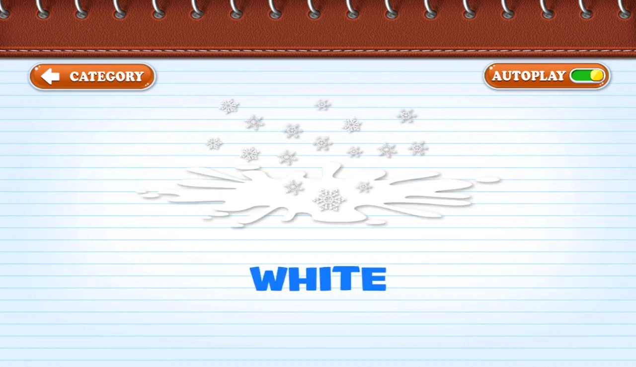 Flashcard showing 'white'