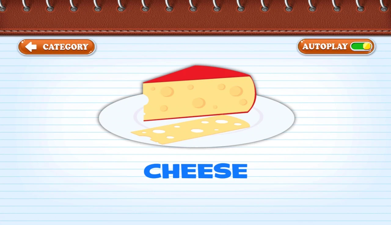 Flashcard displaying 'cheese'