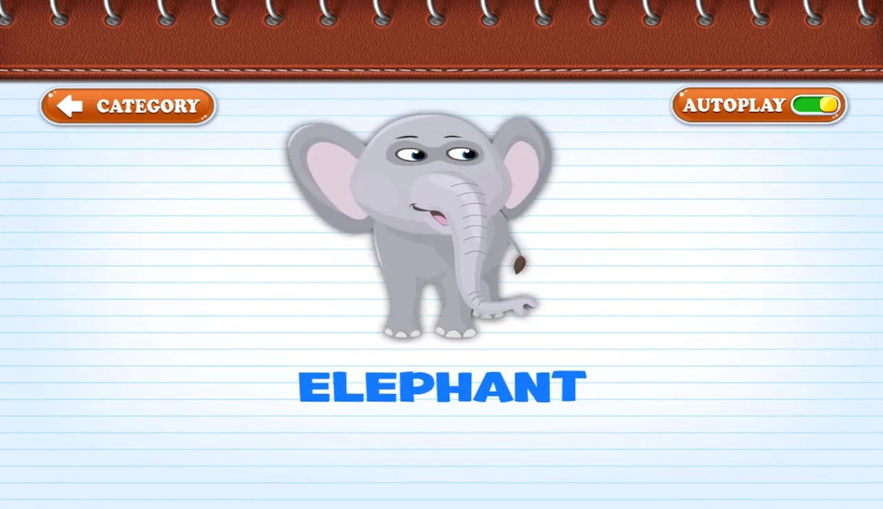 Flashcard showing an elephant