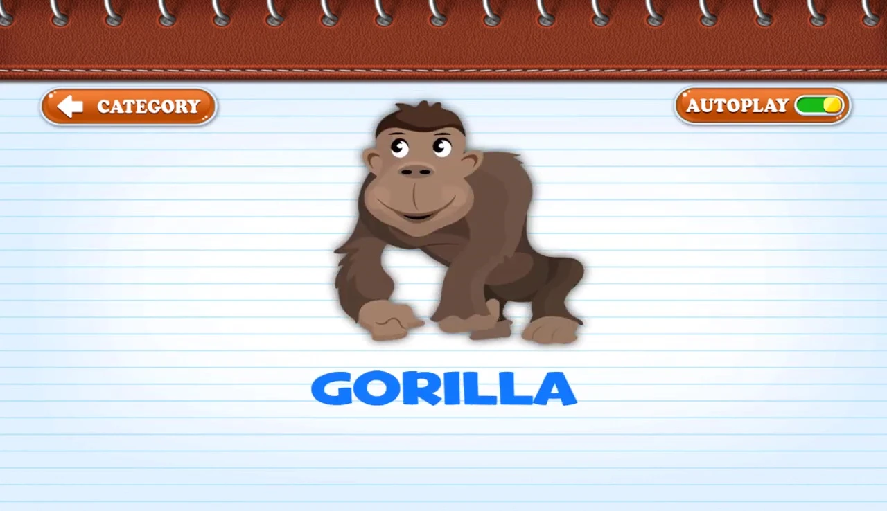 Flashcard showing 'gorilla'