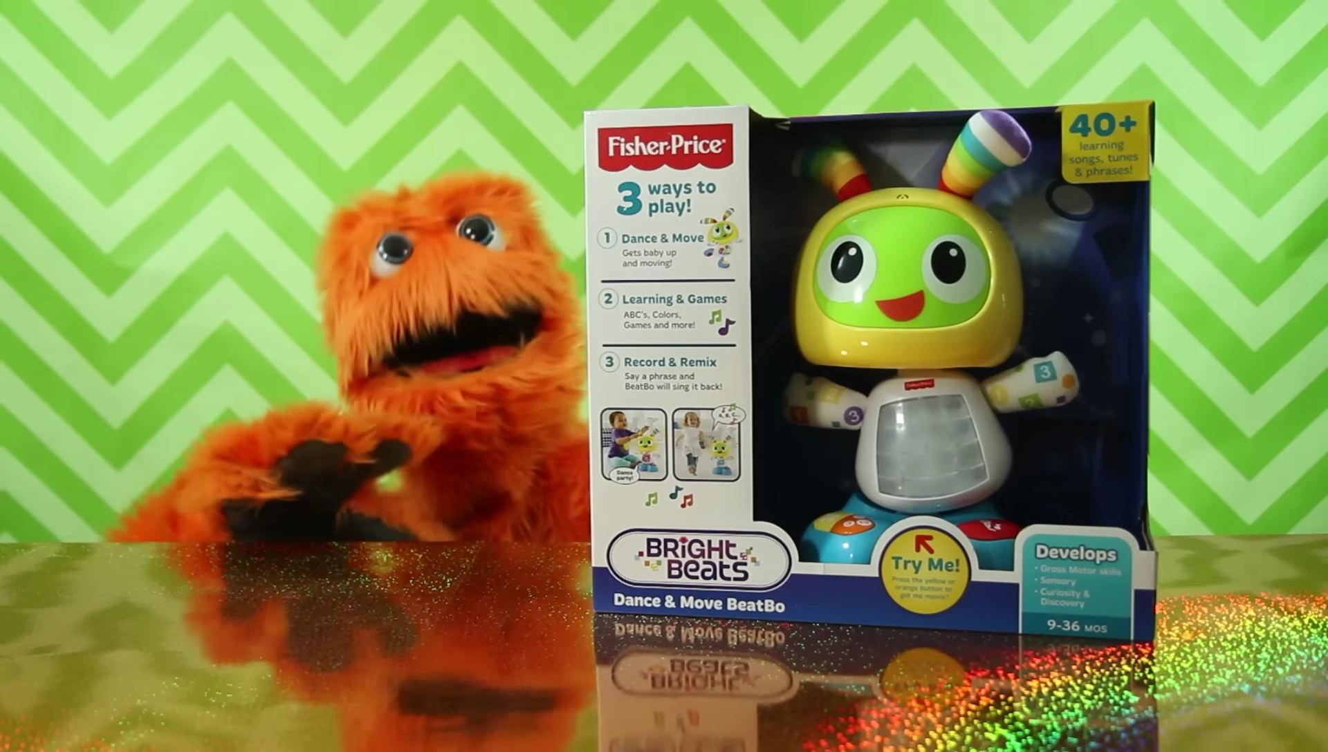 Close-up shot of the unopened Fisher-Price robot toy.