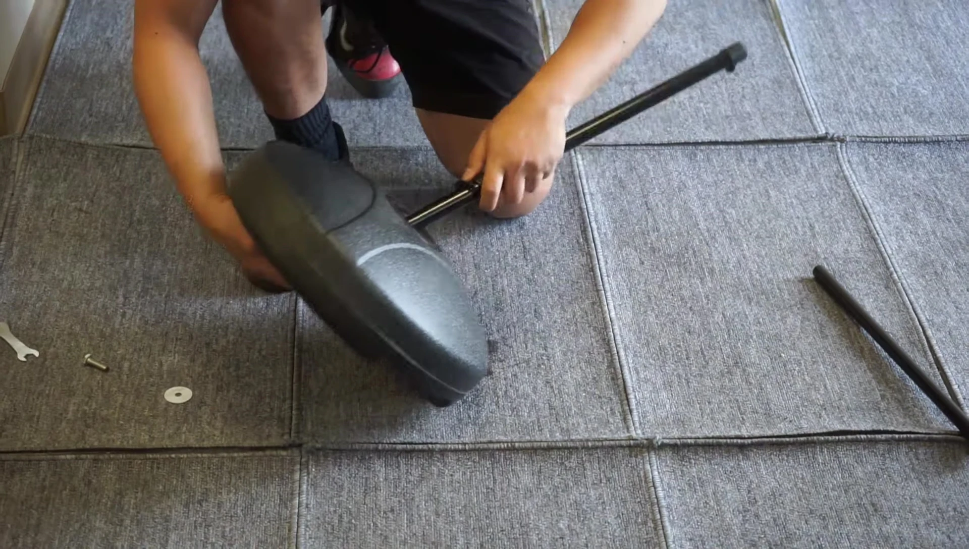 Attaching base caps to the long pipe.