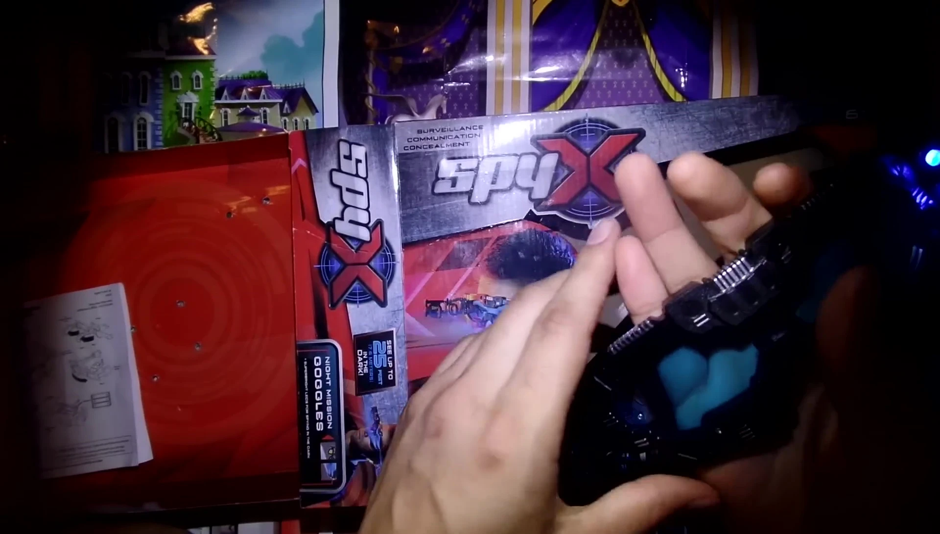 The SpyX Goggles turned on showing the LED lights.