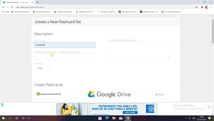 Select a title, subject, and add a brief description for your flashcard set.