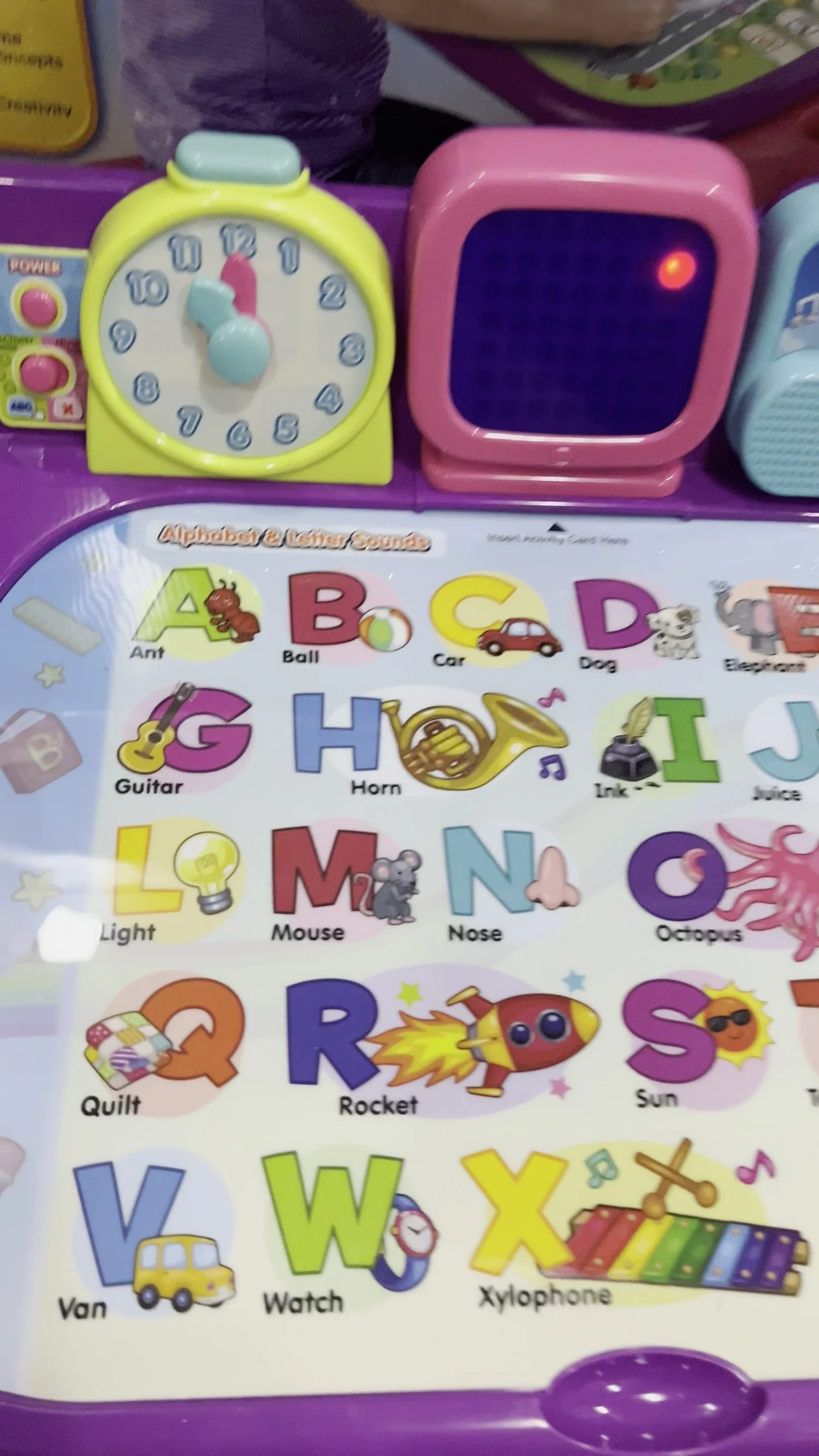 The activity desk displaying the letter A for ant.