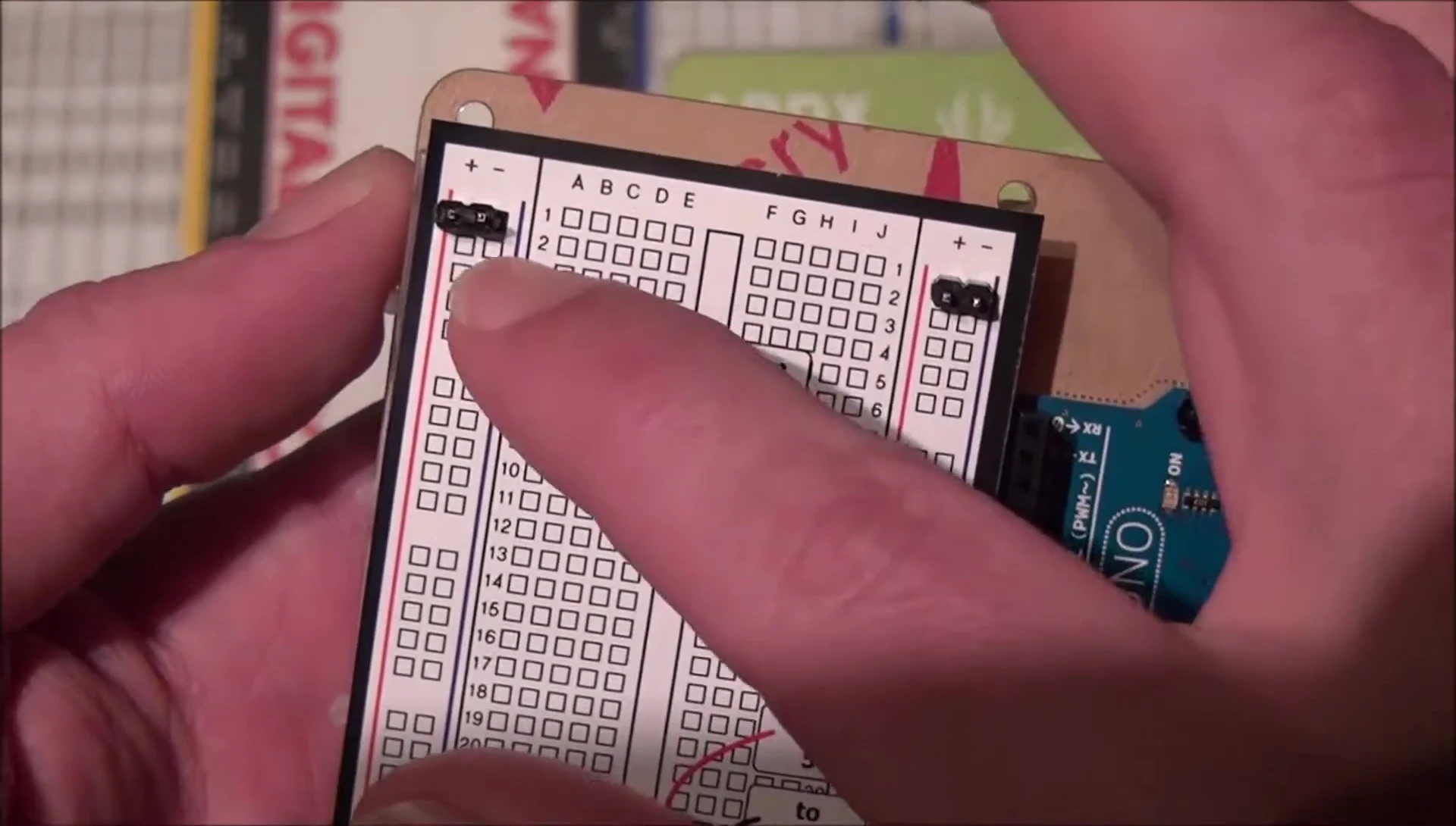 Showing the misalignment between the breadboard overlay and the actual breadboard.