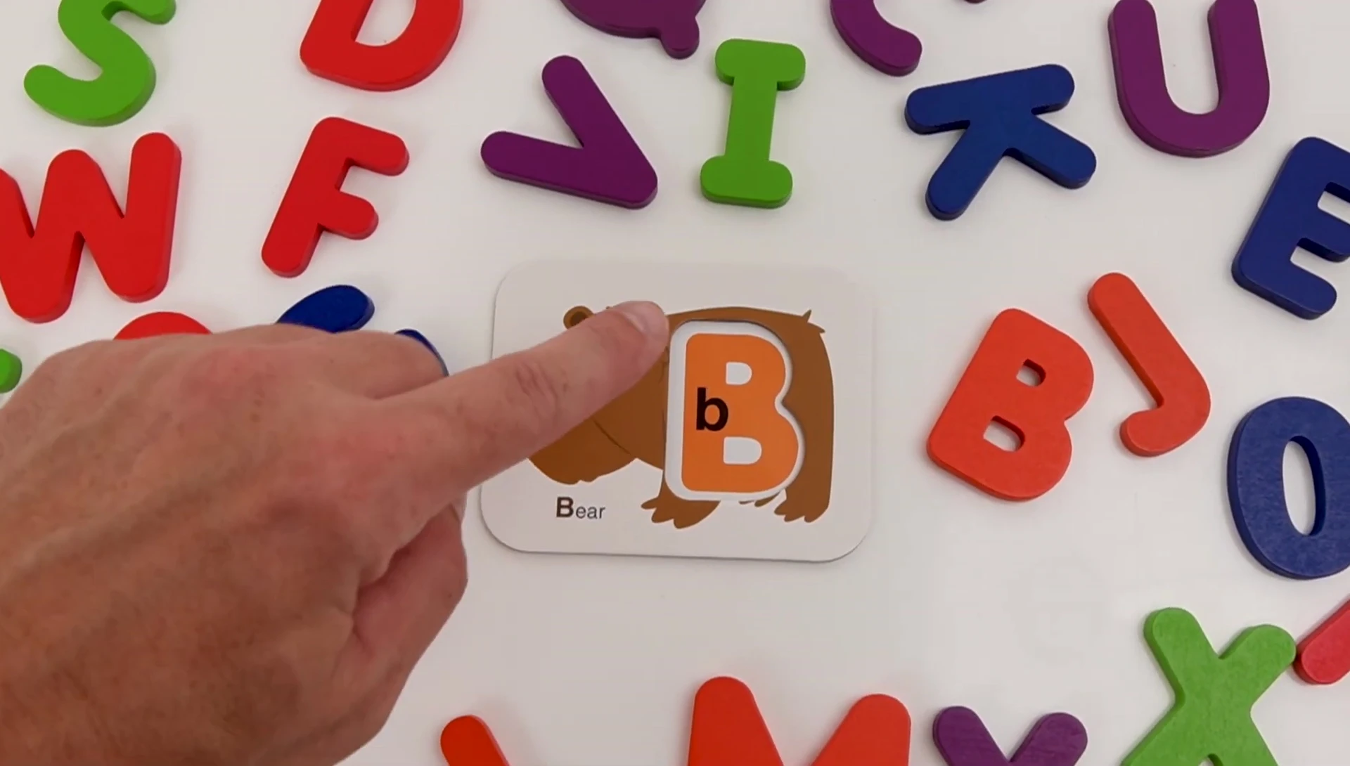 Flashcard displaying the letter 'B'.