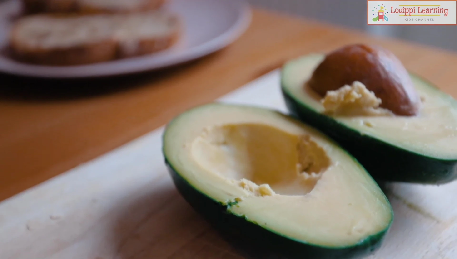 Flashcard showing avocado and dragon fruit