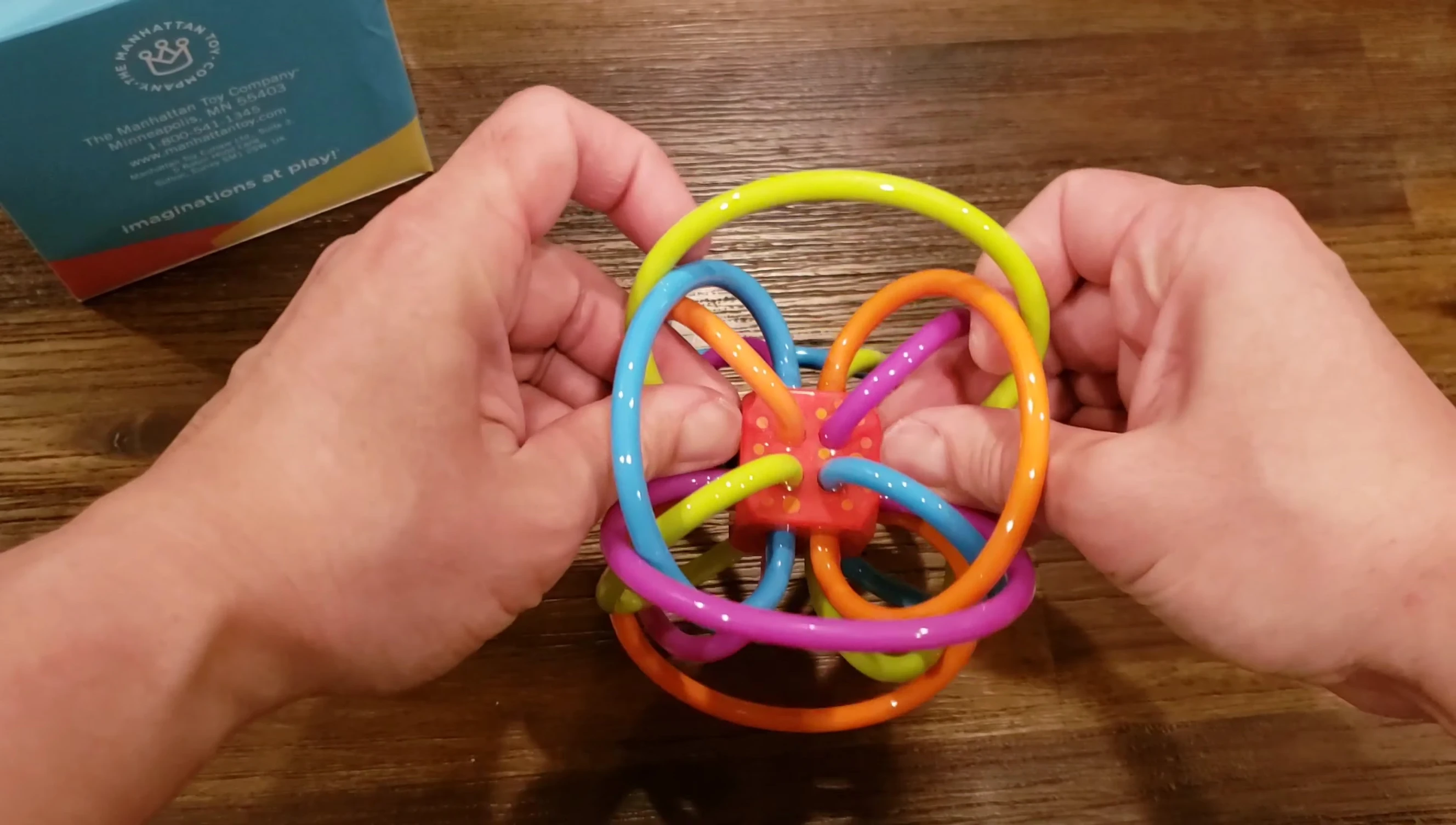 Detailed view of the loops and cube structure of the Winkel toy.