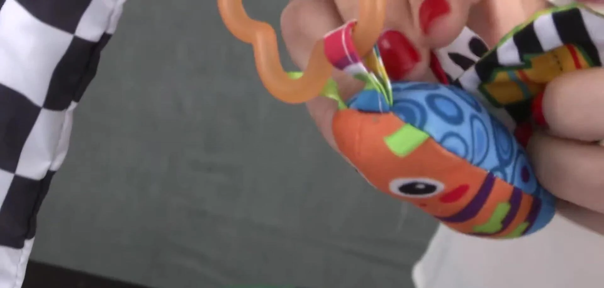 Close-up of the plush butterfly with crinkly wings.
