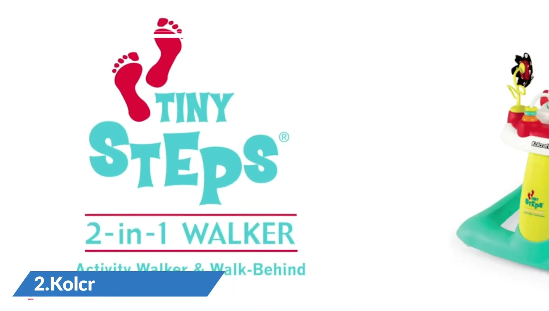 A close-up shot of the Kolcraft Tiny Steps walker highlighting its design features.