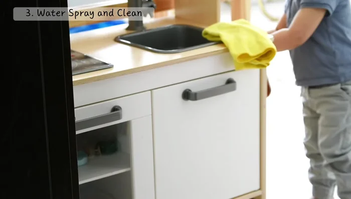 Water Spraying and Cleaning: Fill a spray bottle with water, provide a cloth, and let kids spray and wipe surfaces.