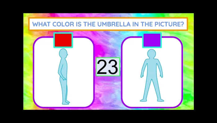 Study the picture of the umbrella. If it's red, do lunges; if it's purple, do star jumps.
