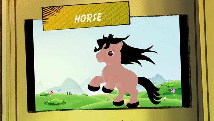 Meet the horse. Learn to say 'horse'. Horses run fast.
