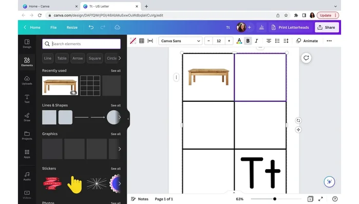 Resize and position images within each box to create the flashcard.