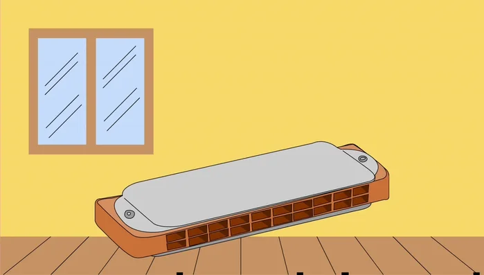 Harmonica: Tiny instrument; blow into it and move it to make sounds.
