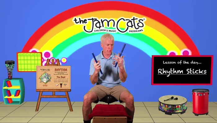 Introduction to rhythm sticks. They are made of wood and are blue.