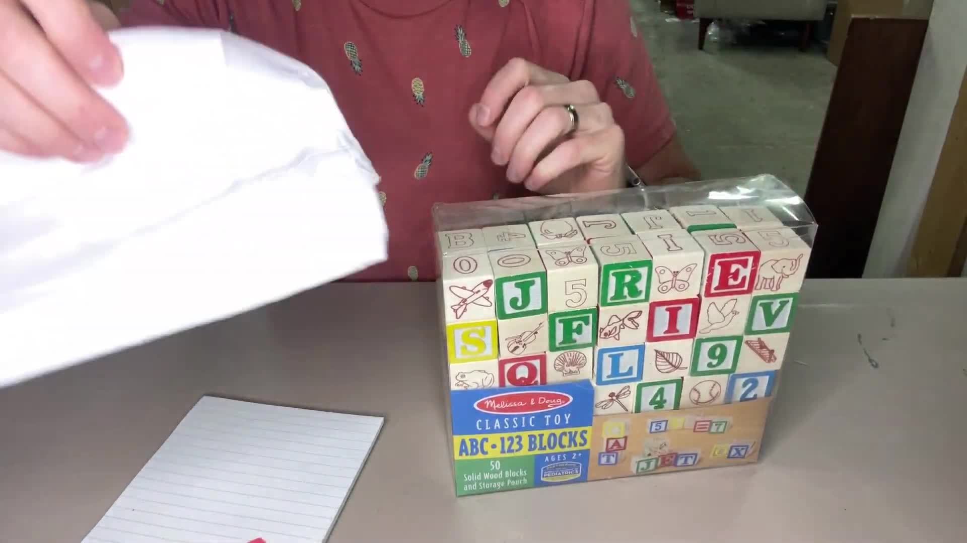 Close-up of the cloth carry case with blocks inside.