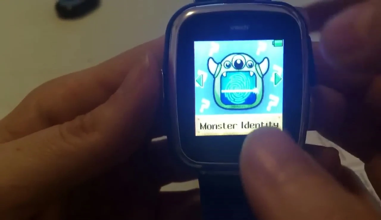 Screenshot showcasing the 'Monster Identifier' feature, which identifies a child's 'monster type' based on their fingerprint.