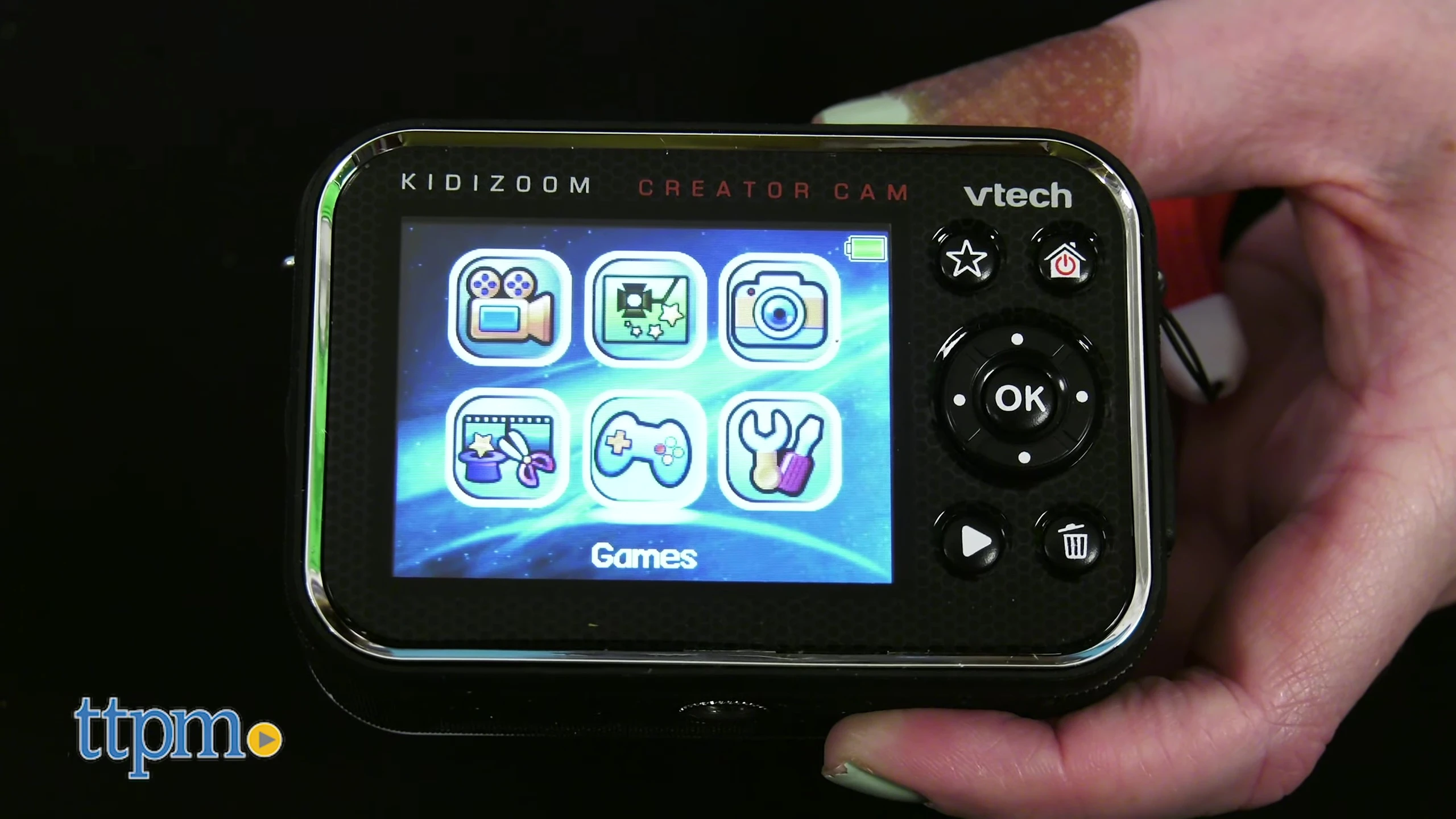 The game menu on the camera screen